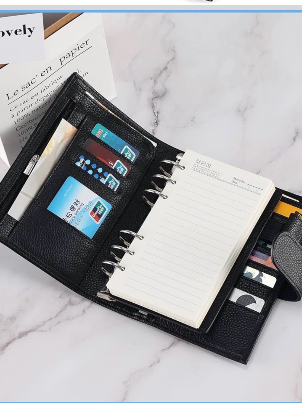 Black Leather Snap-Closure Personal Planner - Picture 4 of 4